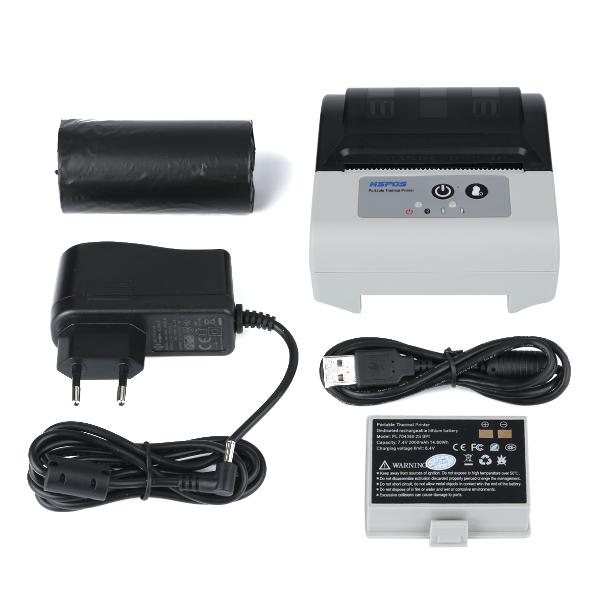 HS-P80CAI Portable Thermal Printer Full Set Accessories Display